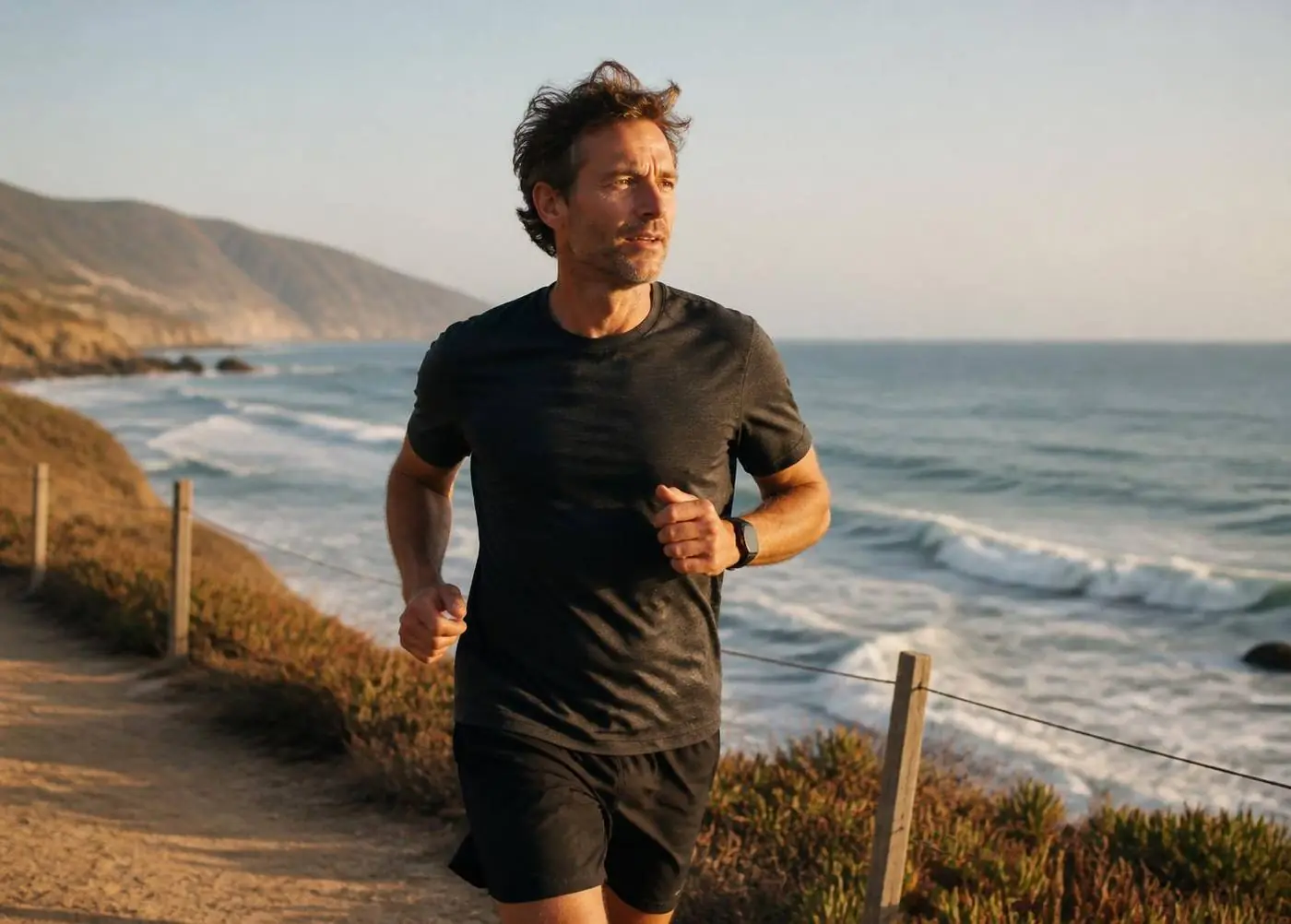 Person jogging along a coastal path
